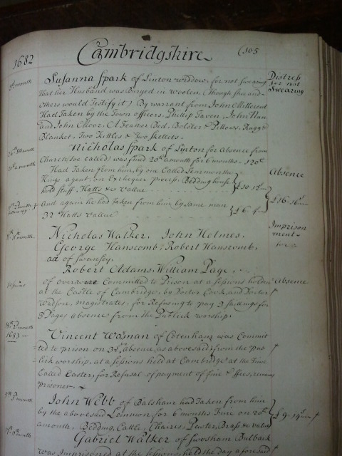 Great Books of Sufferings Cambrdigeshire 1682