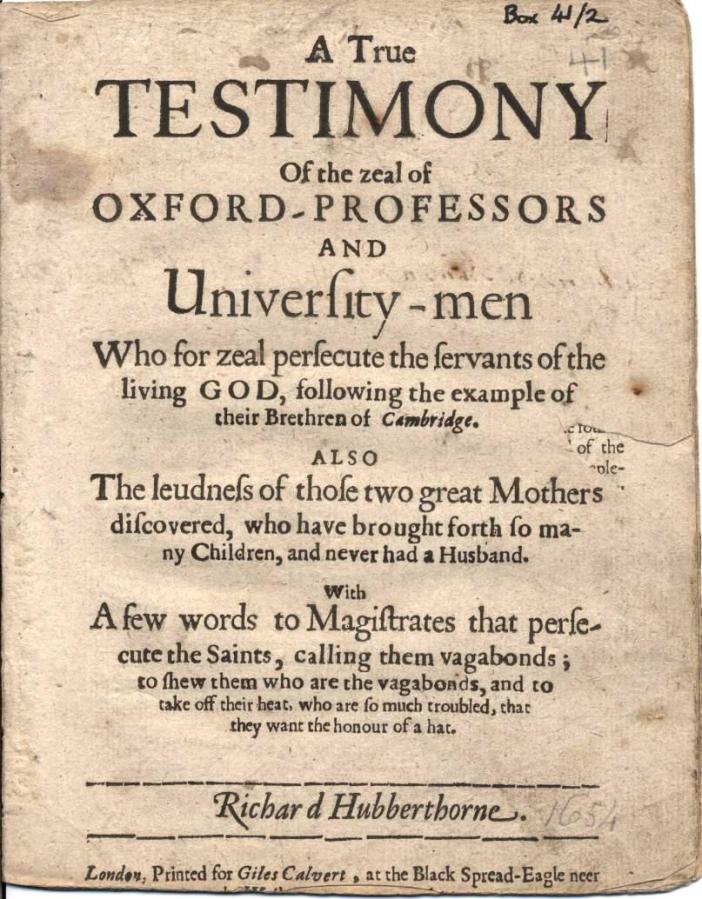 A true testimony of the zeal of Oxford-professors and university-men (1654)