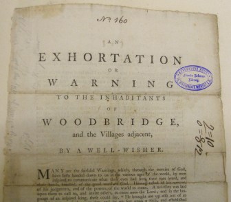 Mary Maw, Exhortation or warning to the inhabitants of Woodbridge..., published 1778 (Lib. Ref. Vol C/160) 