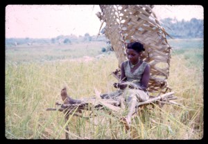 Woman plaiting mats