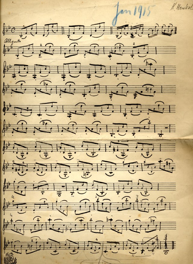 Violin music written by Karl Henkel, 1915 (TEMP MSS 1/3/1)