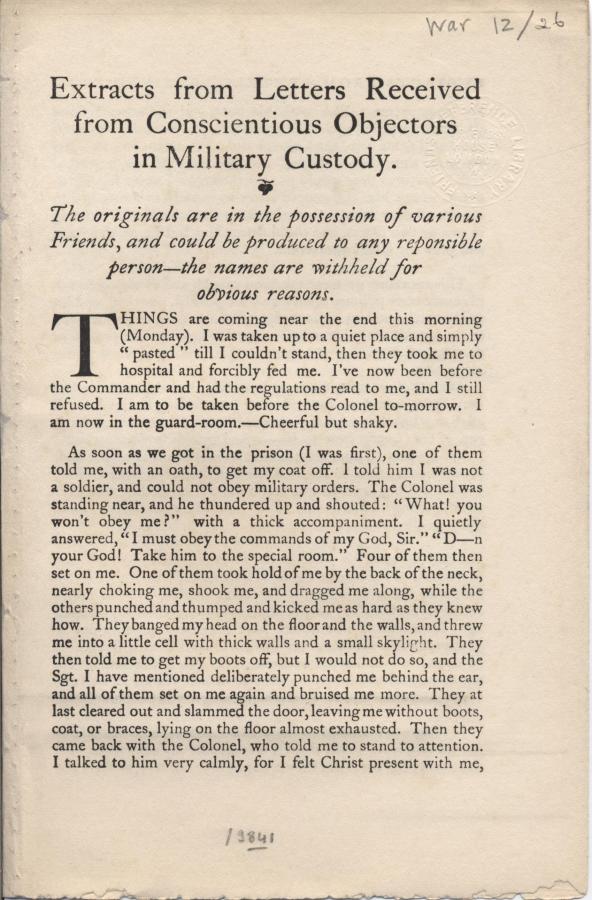 Extracts from letters received from conscientious objectors