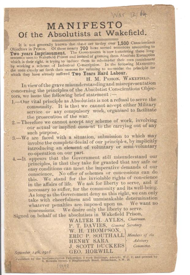 Manifesto of the absolutists at Wakefield