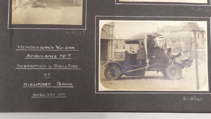 Shell-damaged ambulance, Nieuport, 1917