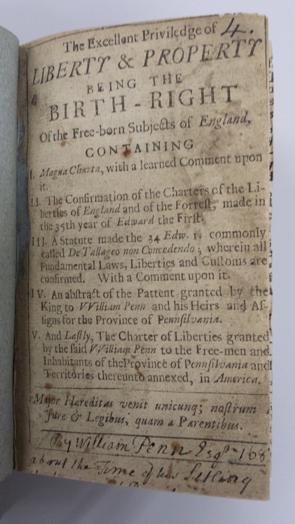 Penn, WIlliam. Excellent priviledge (1687) - title page