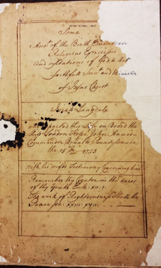 Account of Josiah Langdale - title page