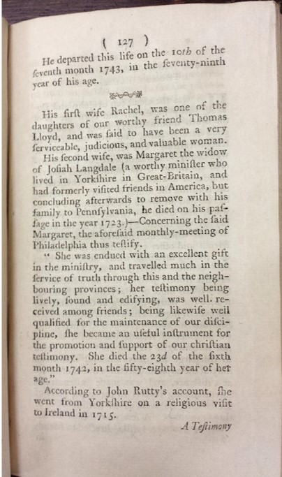 Margararet Langdale testimony of Philadelphia MM