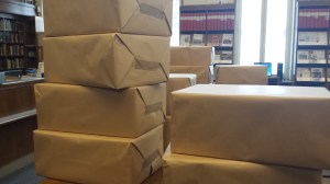 A delivery of new archive boxes in the Library