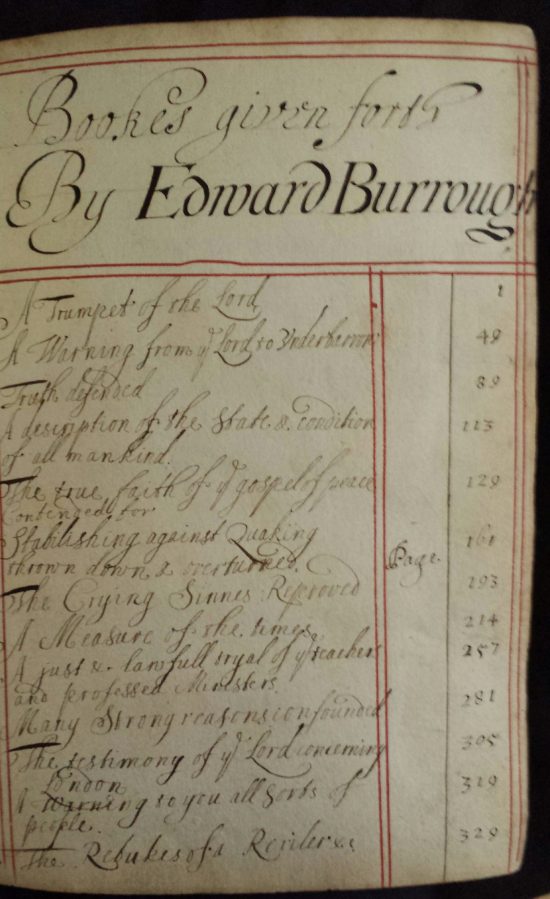 Tract volume 517, Gulielma Maria Springett's book - contents list