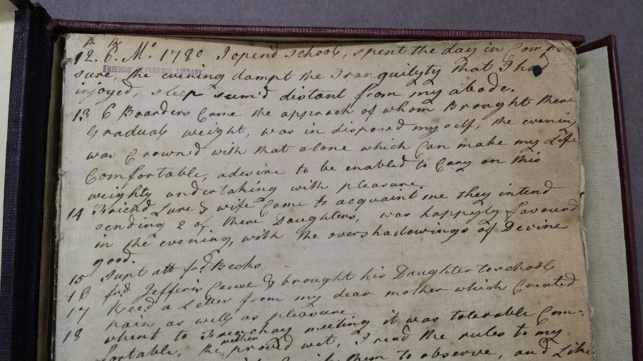 Diary of Lydia Hill, written while keeping a school in Frenchay, Bristol, Somerset, 1780-1783 (Library reference: MS Box Q5/1 )