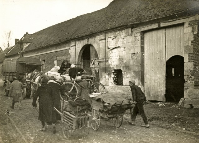 People whose homes have been destroyed near the Front in World War I
