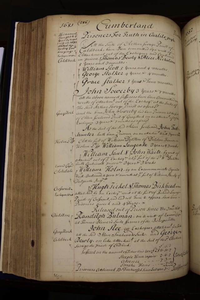 Great Book of Sufferings entry for Carlisle 1682