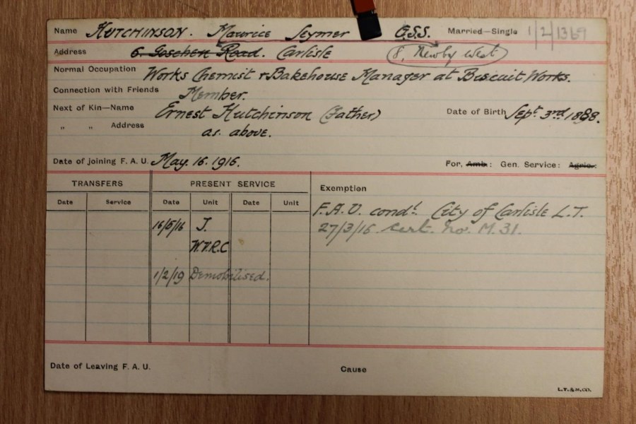 Maurice Seymer Hutchinson FAU personnel card