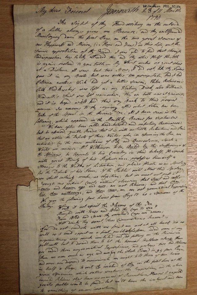 Thomas Wilkinson letter to Elihu Robinson 28 Nov 1790
