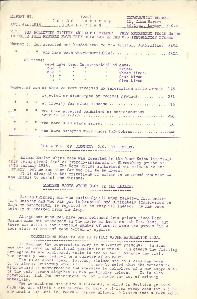 Typed report on carbon paper, 1918