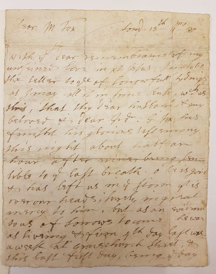 Letter from William Penn to Margaret Fell 1690/1