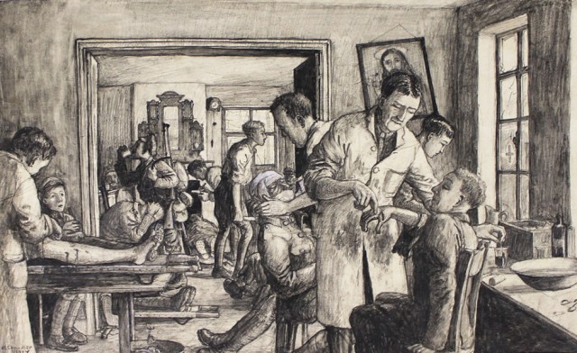 Allen Chandler. Whit Monday, 1915, The Dressing Station, Augustine Straat, Ypres