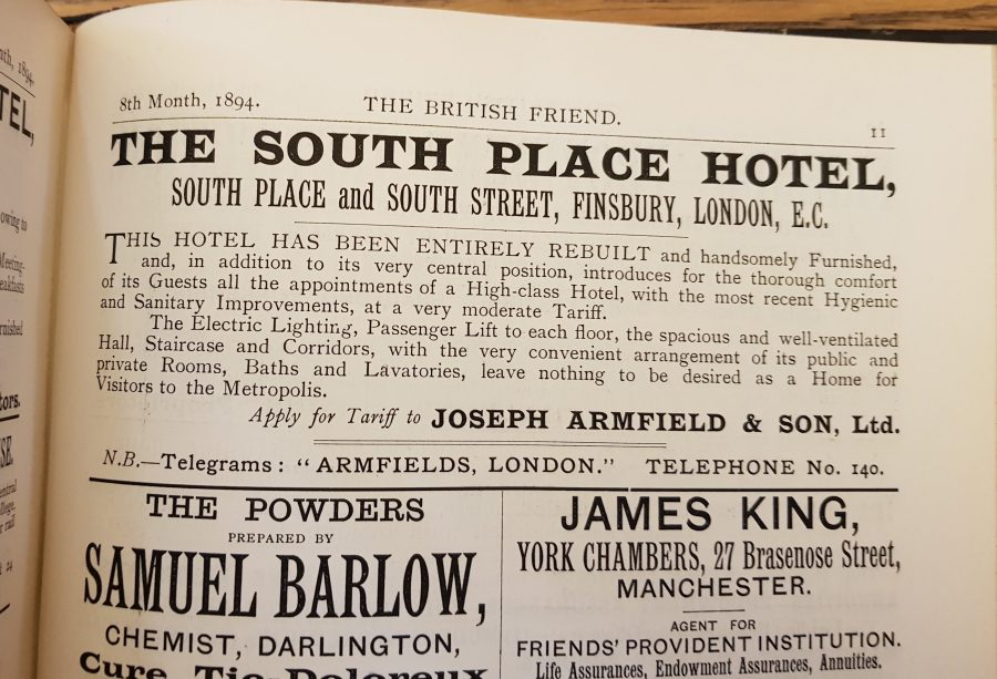Advertisement in the British Friend (1894)