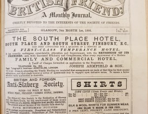 Advertisement for Armfield's South Place Hotel in the British Friend (1 May 1886)