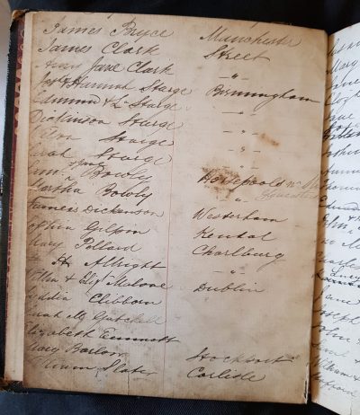 A page from Armfield's Hotel visitors' book