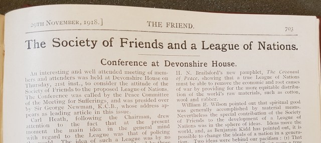 Report of the 21 November conference at Devonshire House, The Friend (29 Nov 1918)