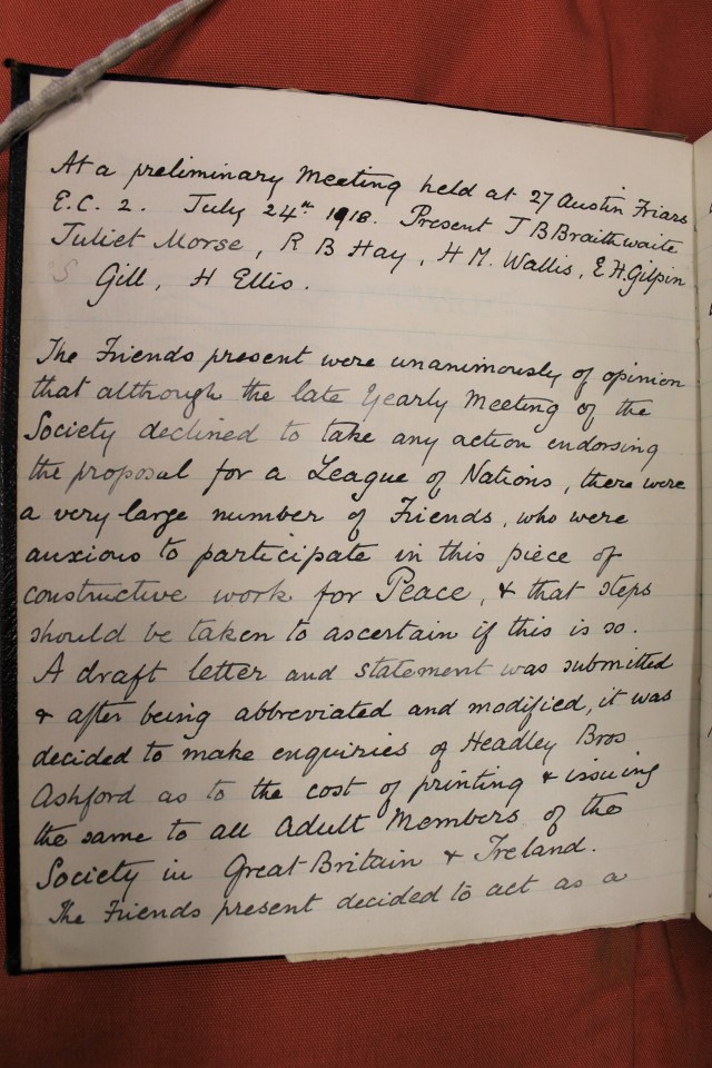 Friends League of Nations Committee first minute book